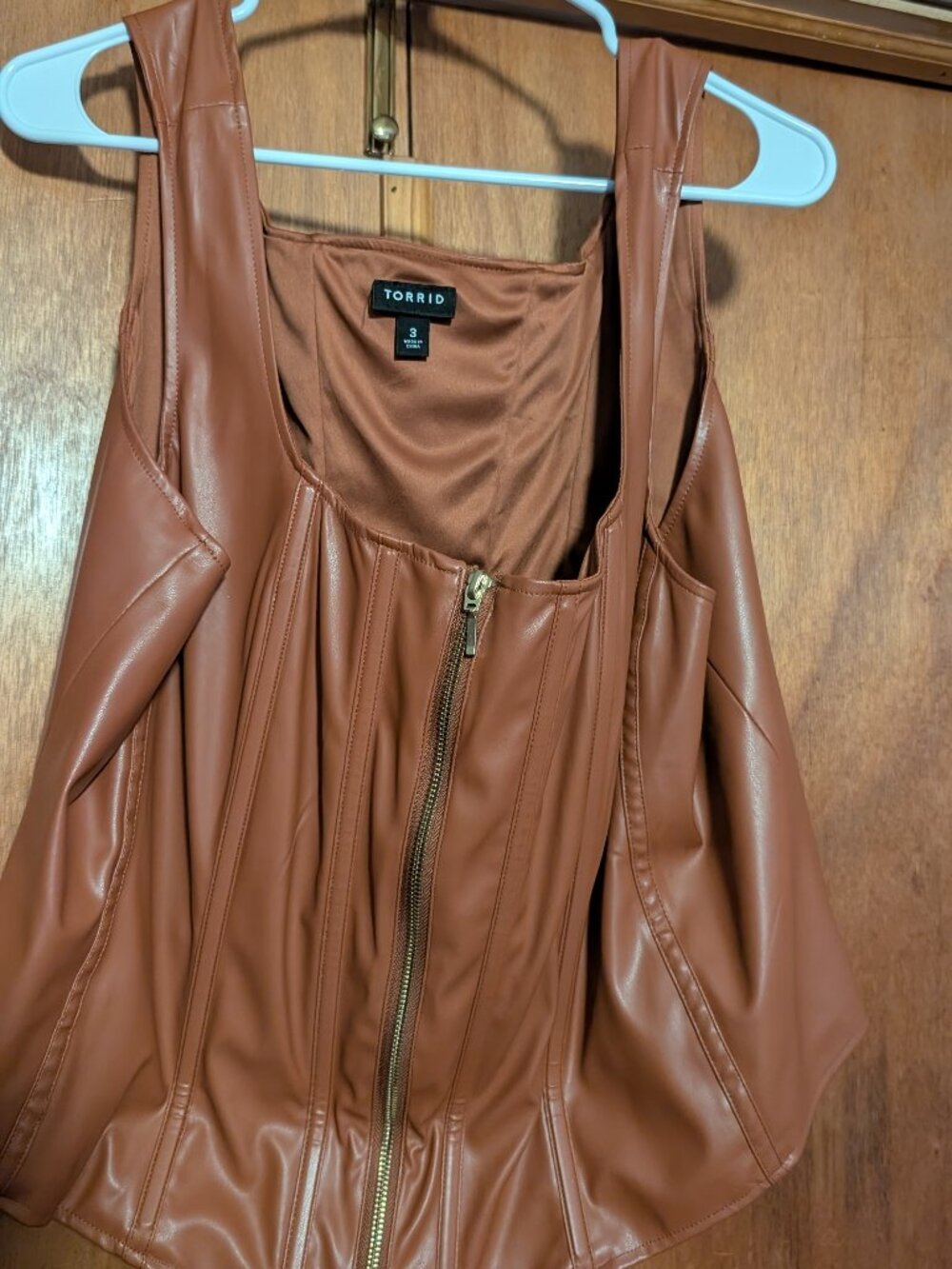 Cognac Faux Leather Corset Top